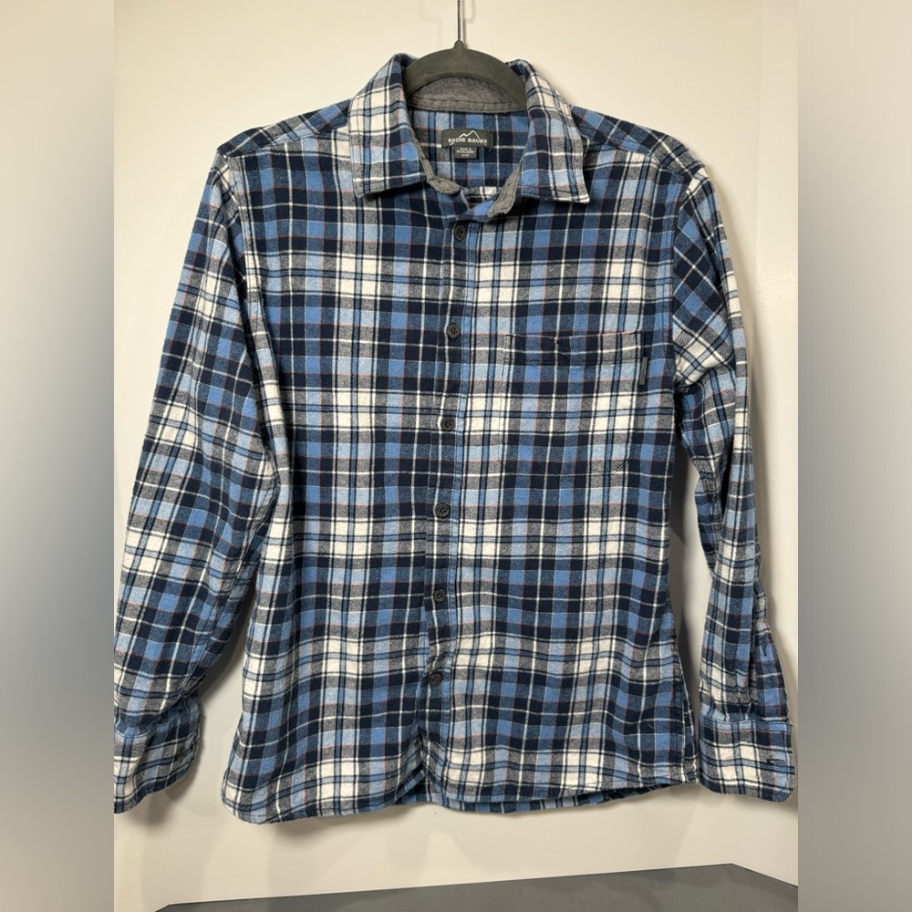Eddie Bauer flannel shirt blue button up pockets lumberjack mens Small